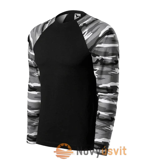 Pánske tričko s dlhým rukávom CAMOUFLAGE Maskačovo sivá