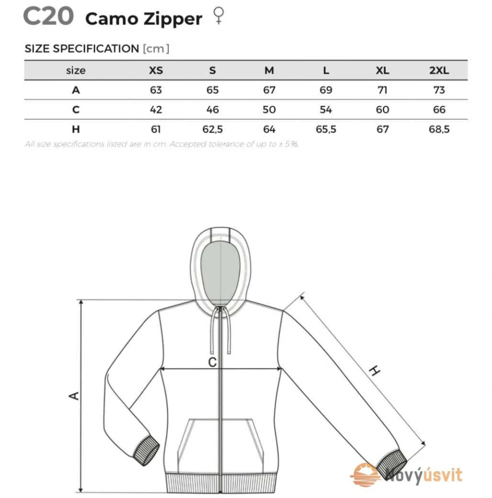 Dámska mikina na zips CAMO ZIPPER Maskačovo hnedá